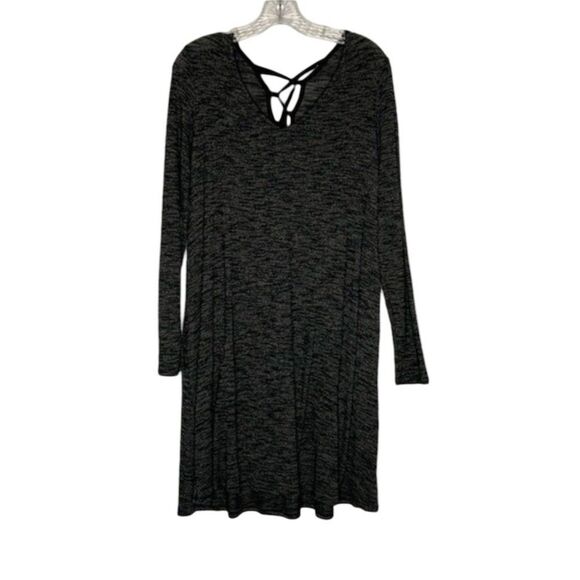 just be Dresses & Skirts - Just Be Dress Women's 1X Heathered Black Speckled Long Sleeve Lace Up Tie Hacci